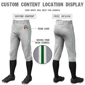 Pantalon de baseball personnalisé gris blanc Kelly vert-blanc, coupe classique, culotte d'entraînement extensible