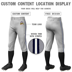 Pantalon de baseball personnalisé gris marine blanc-marine, coupe classique, culotte d'entraînement extensible