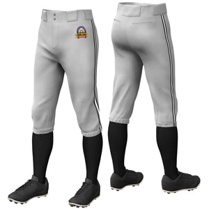 Custom Gray Black White-Black Classic Fit Stretch Practice Knickers Baseball Pants