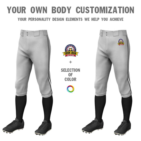 Custom Gray Black White-Black Classic Fit Stretch Practice Knickers Baseball Pants