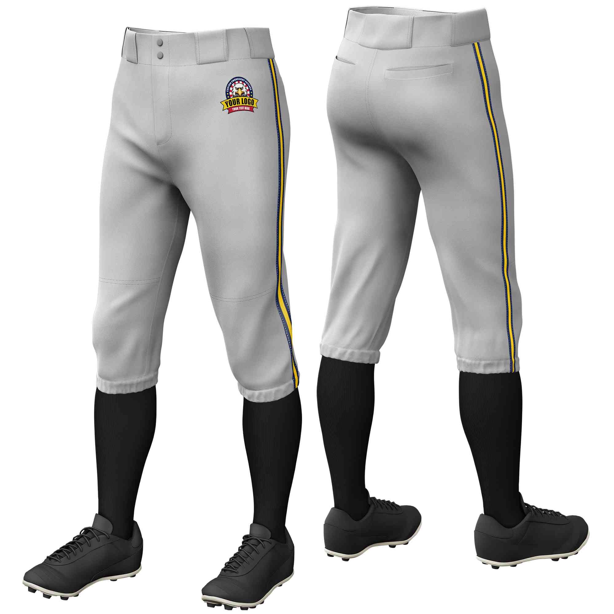 Pantalon de baseball personnalisé gris marine or-marine, coupe classique, culotte d'entraînement extensible