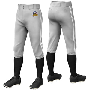 Custom Gray White Gray-White Classic Fit Stretch Practice Knickers Baseball Pants