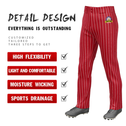 Custom Red White Pinstripe Fit Stretch Practice Loose-fit Baseball Pants