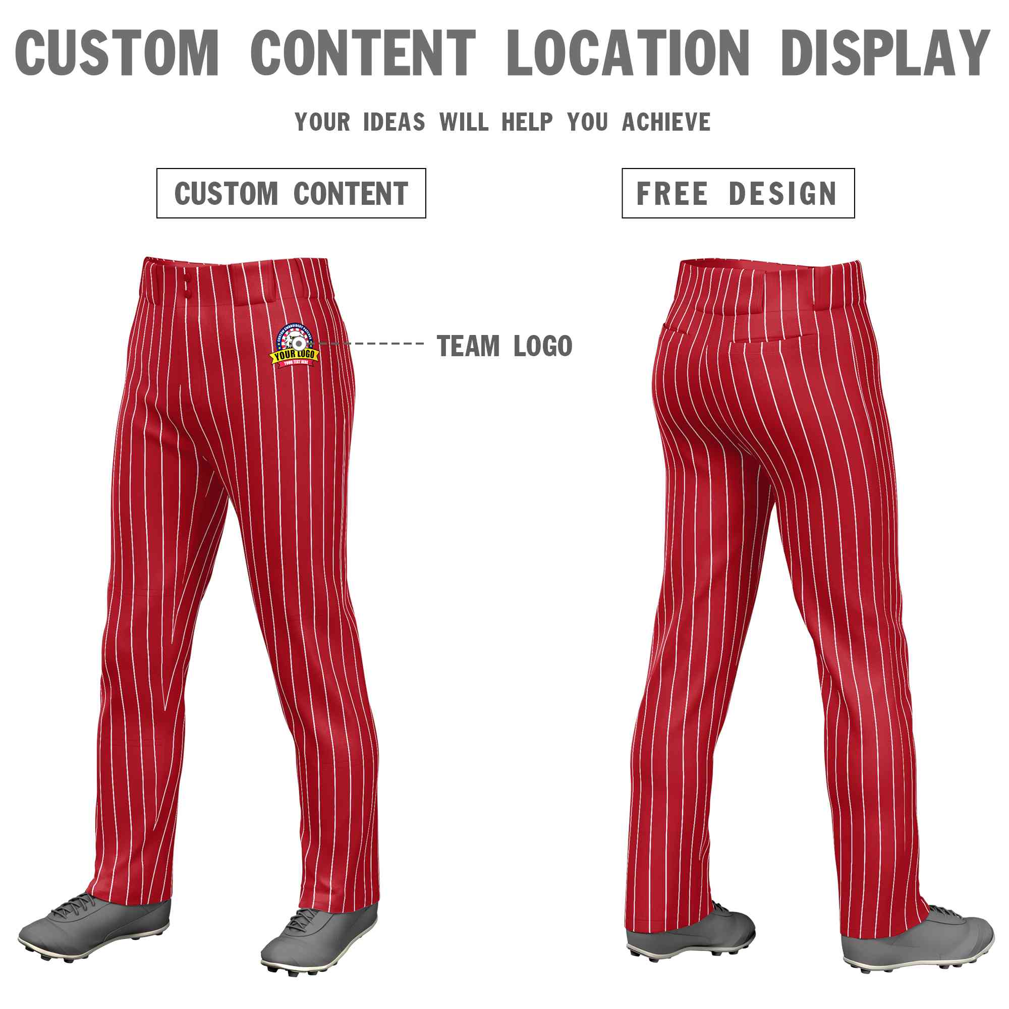 Pantalon de baseball coupe ample à fines rayures blanches et rouges personnalisées