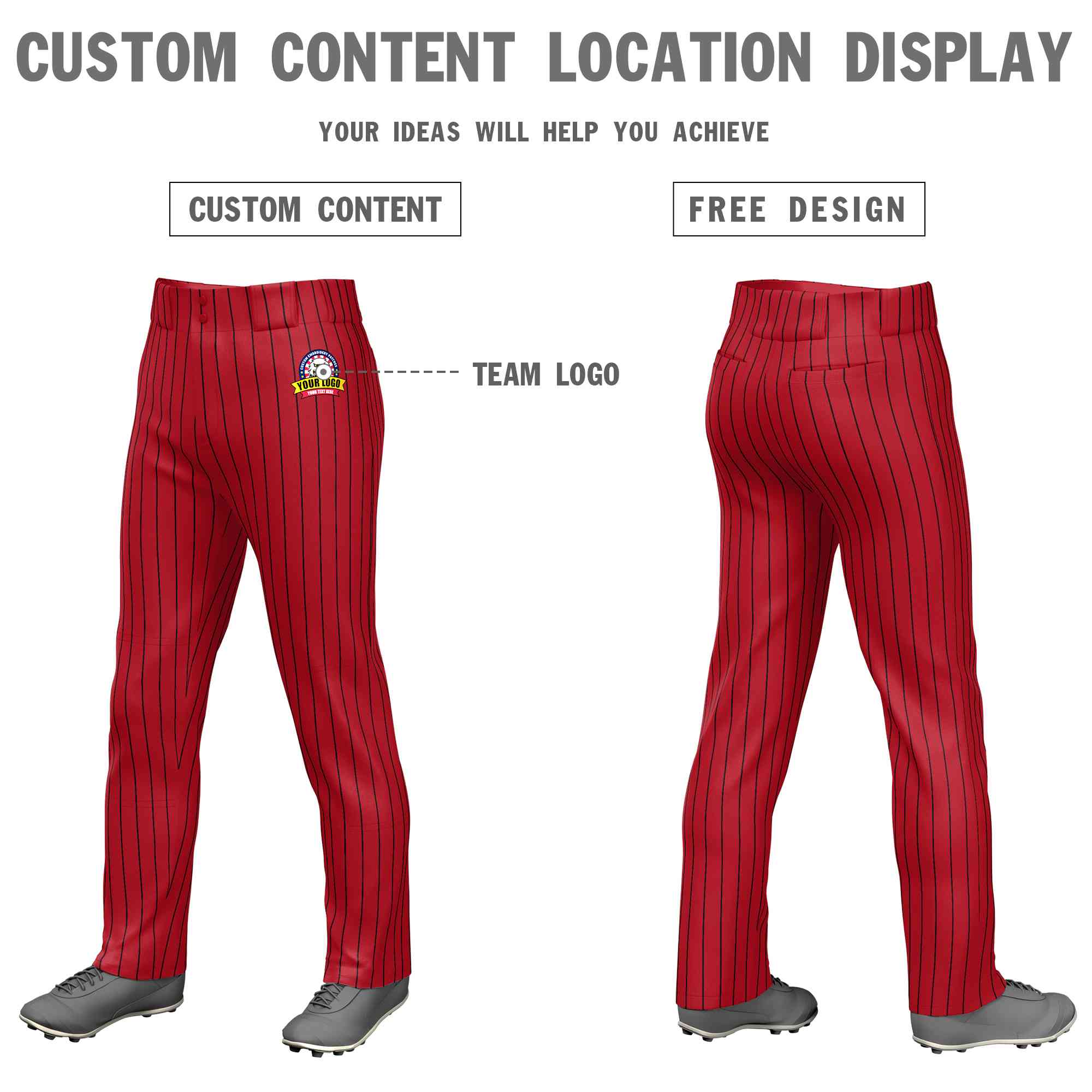 Pantalon de baseball coupe ample à fines rayures noires et rouges personnalisées