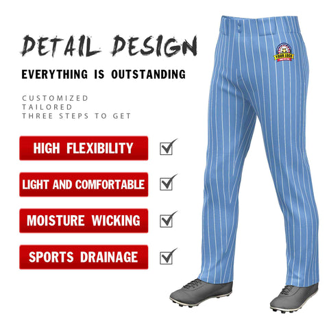 Custom Light Blue White Pinstripe Fit Stretch Practice Loose-fit Baseball Pants