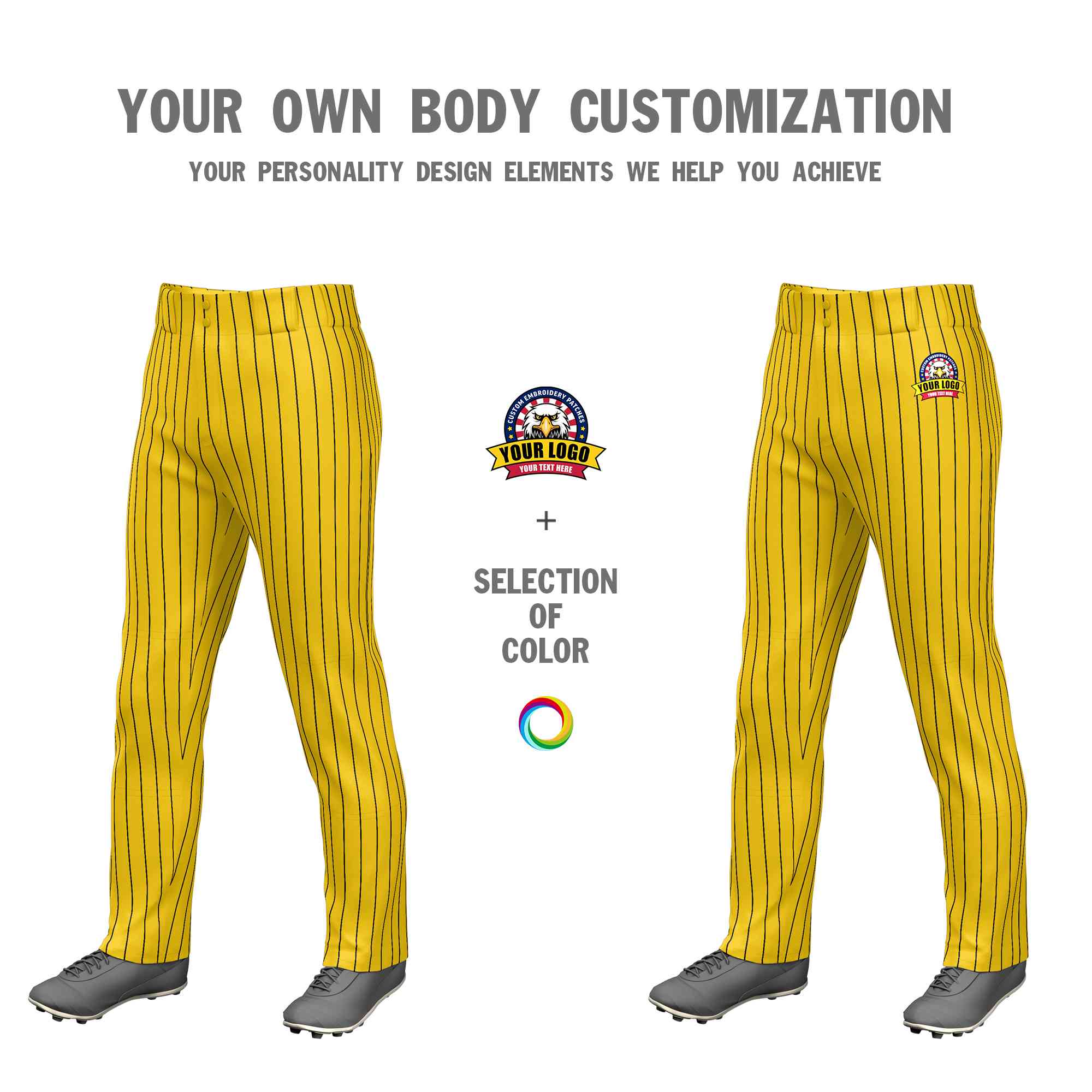 Yellow Baseball Pants, Black Baseball Pants with White Pinstripes - KXKSHOP