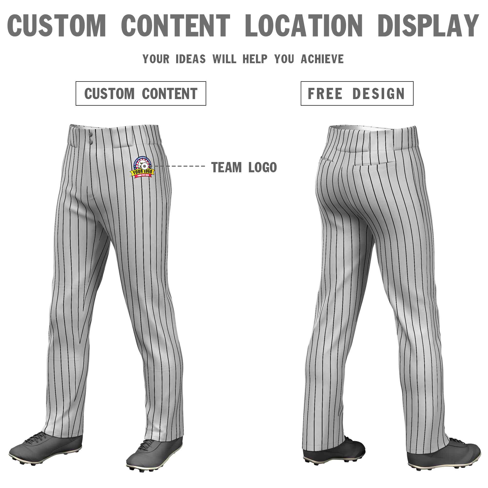 Pantalon de baseball coupe ample et extensible à fines rayures blanches et grises personnalisées