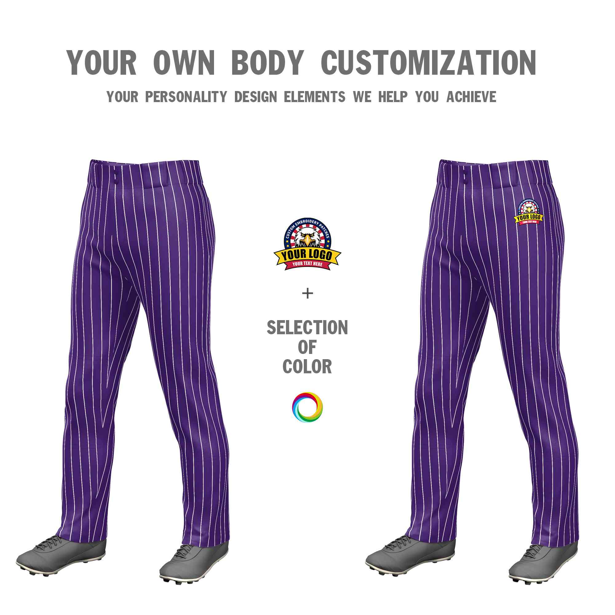 Custom Purple White Pinstripe Fit Stretch Practice Loose-fit Baseball Pants