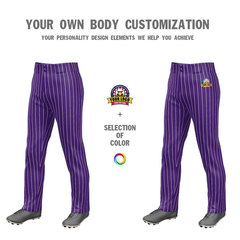Custom Purple White Pinstripe Fit Stretch Practice Loose-fit Baseball Pants
