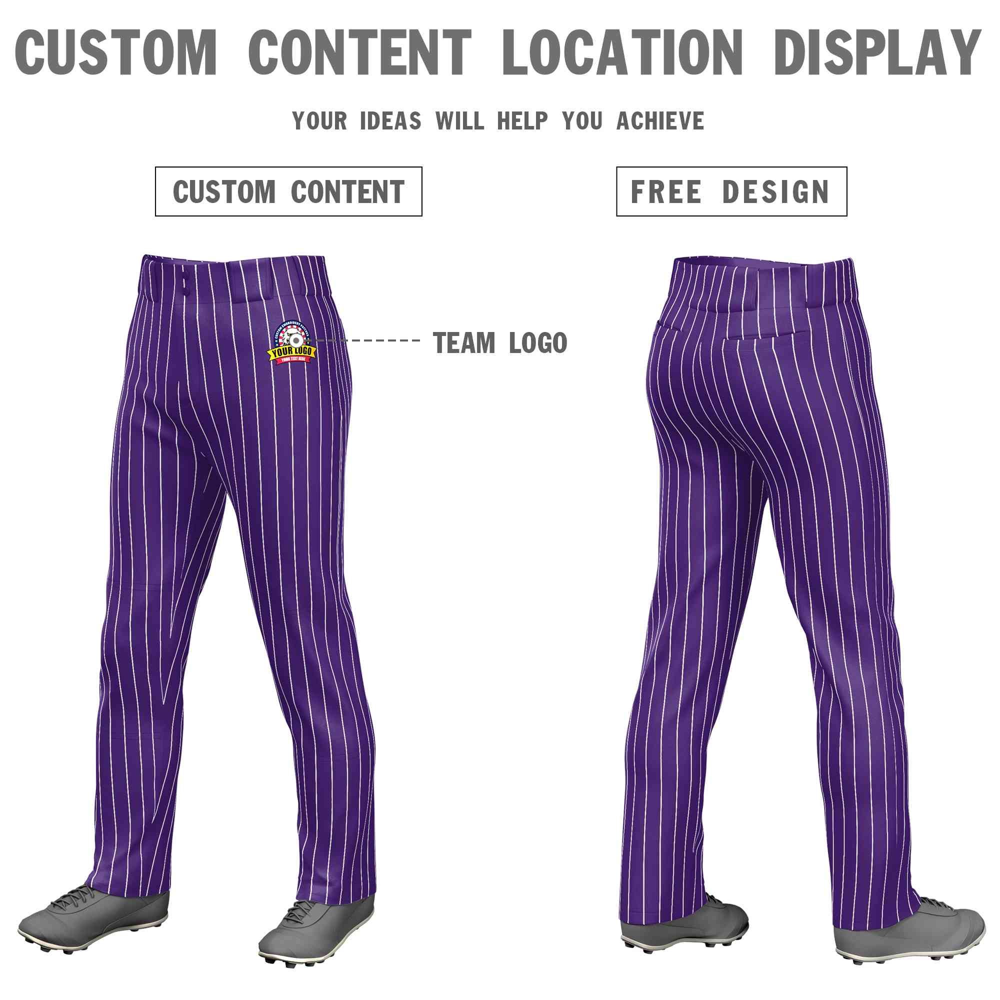 Pantalon de baseball ample et personnalisé à fines rayures blanches et violettes