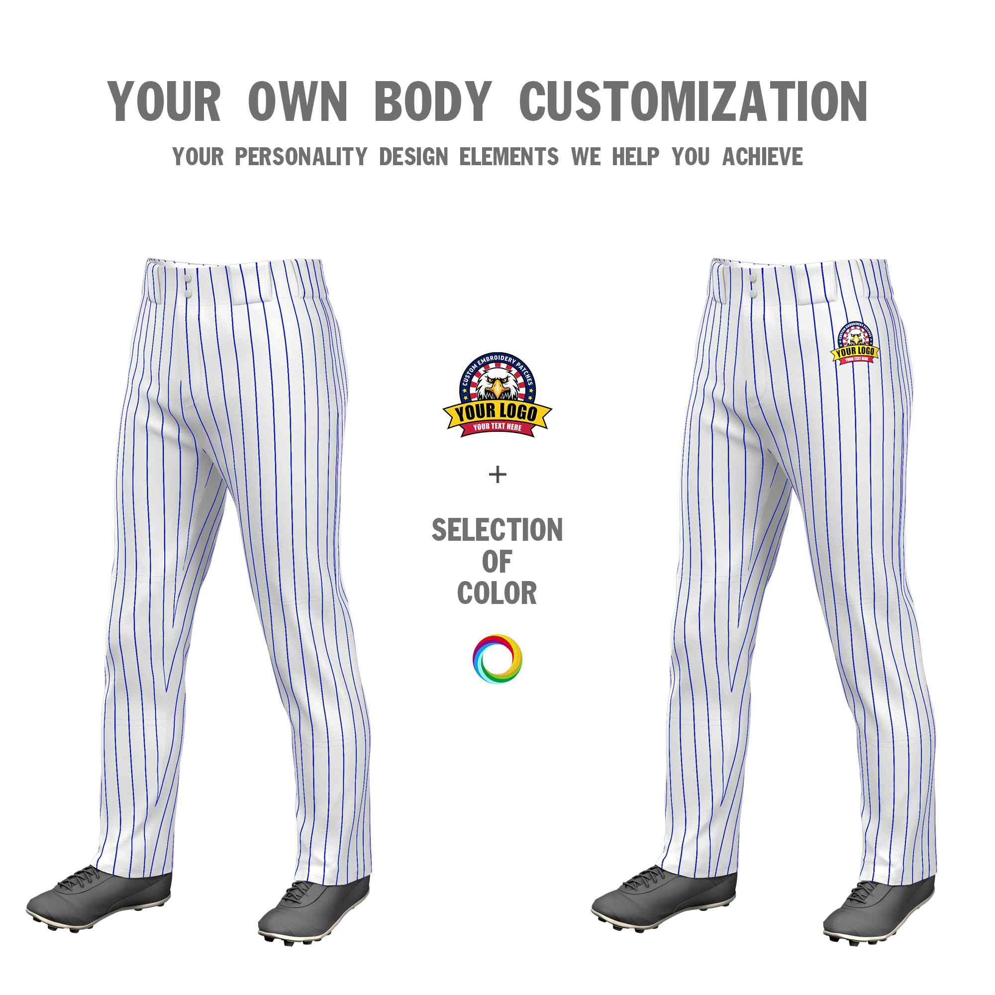 Custom White Royal Pinstripe Fit Stretch Practice Loose-fit Baseball Pants