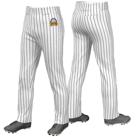 Custom White Black Pinstripe Fit Stretch Practice Loose-fit Baseball Pants