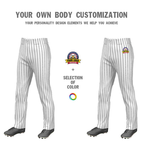Custom White Black Pinstripe Fit Stretch Practice Loose-fit Baseball Pants