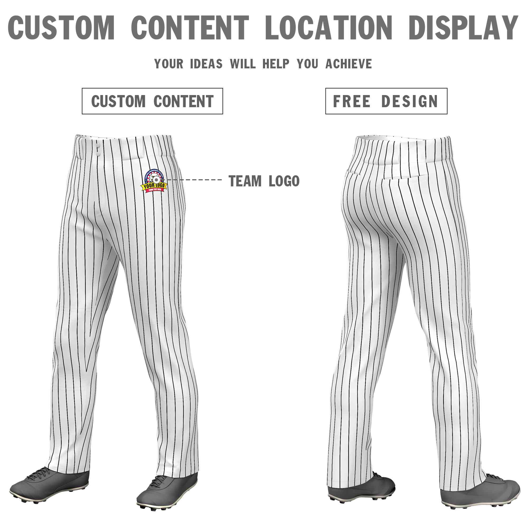 Custom White Black Pinstripe Fit Stretch Practice Loose-fit Baseball Pants