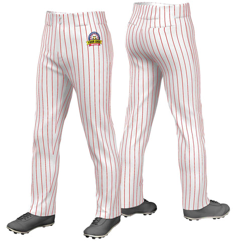 Custom White Red Pinstripe Fit Stretch Practice Loose-fit Baseball Pants