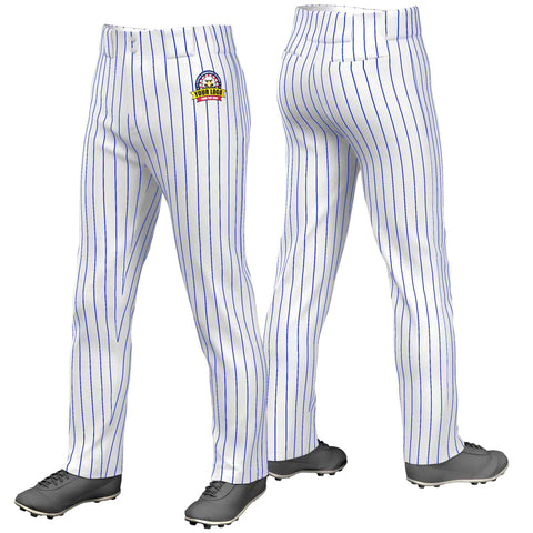 Custom White Royal Pinstripe Fit Stretch Practice Loose-fit Baseball Pants