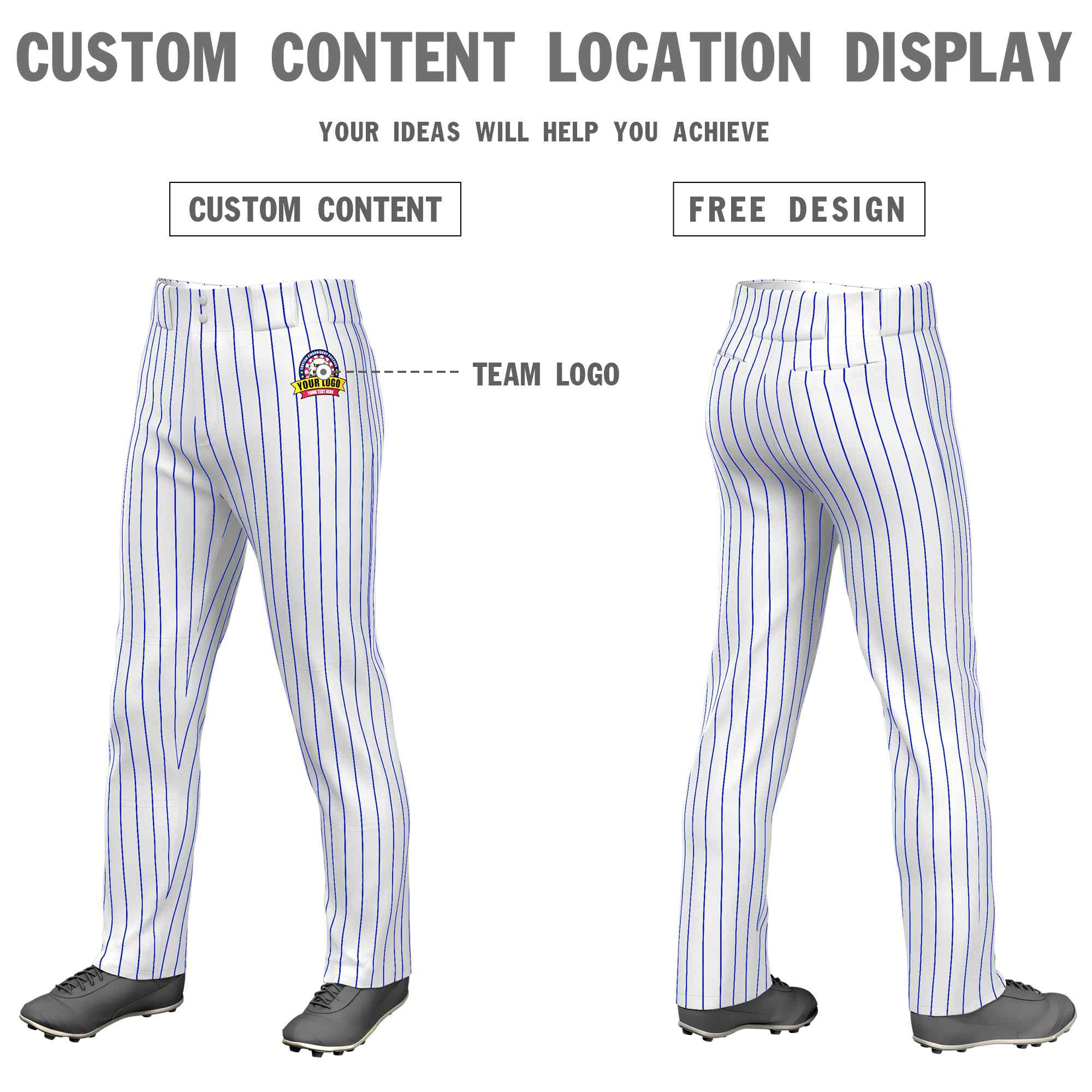 Custom White Royal Pinstripe Fit Stretch Practice Loose-fit Baseball Pants