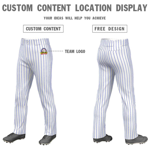 Custom White Royal Pinstripe Fit Stretch Practice Loose-fit Baseball Pants