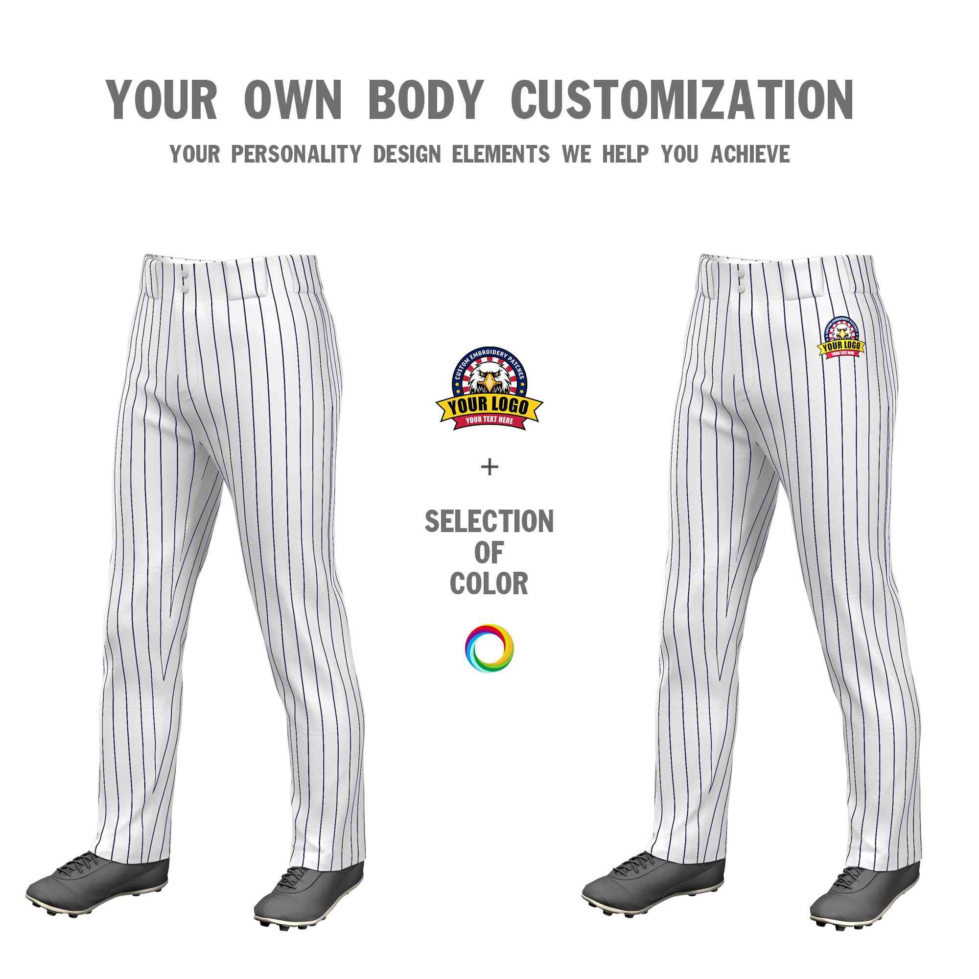 Custom White Navy Pinstripe Fit Stretch Practice Loose-fit Baseball Pants