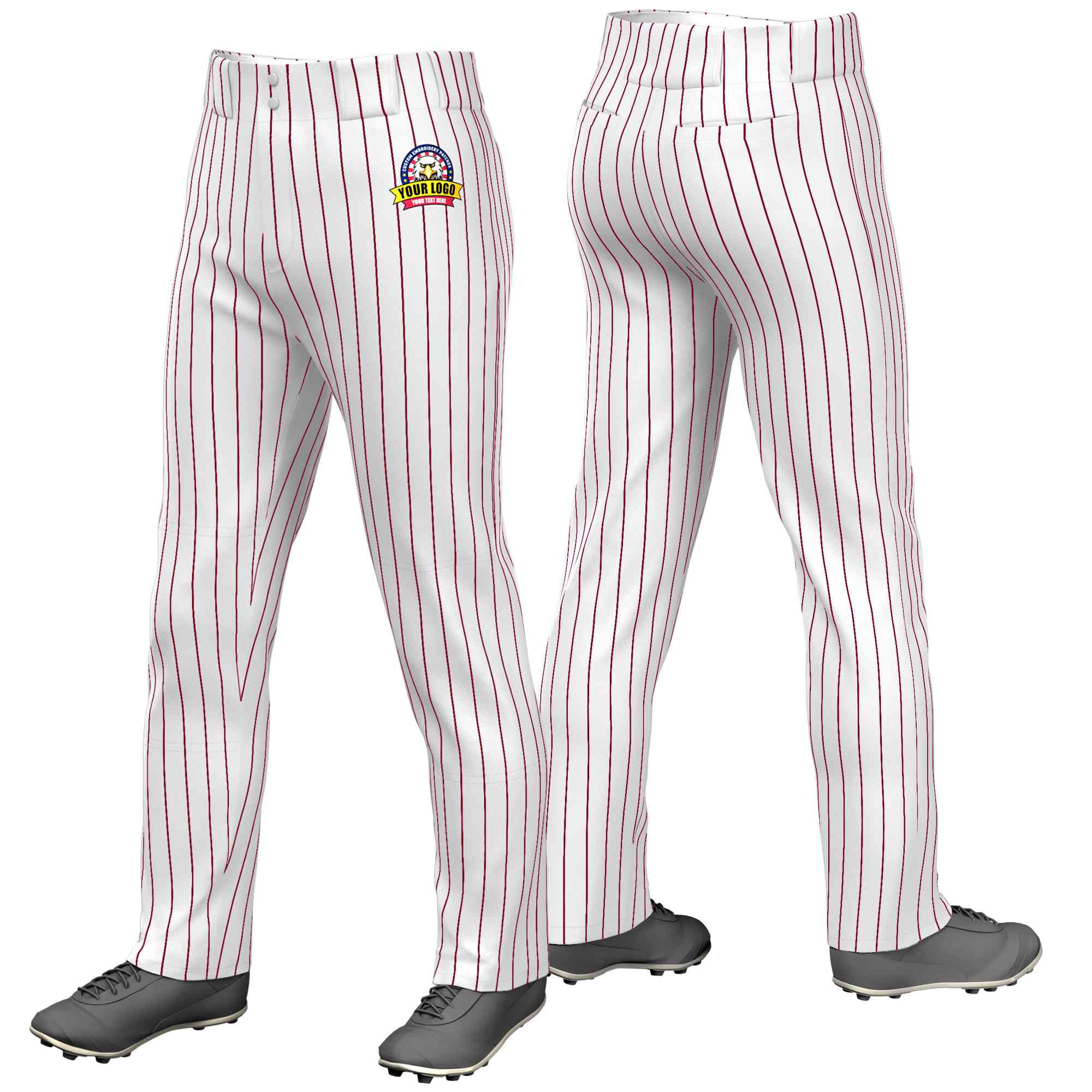 Custom White Crimson Pinstripe Fit Stretch Practice Loose-fit Baseball Pants