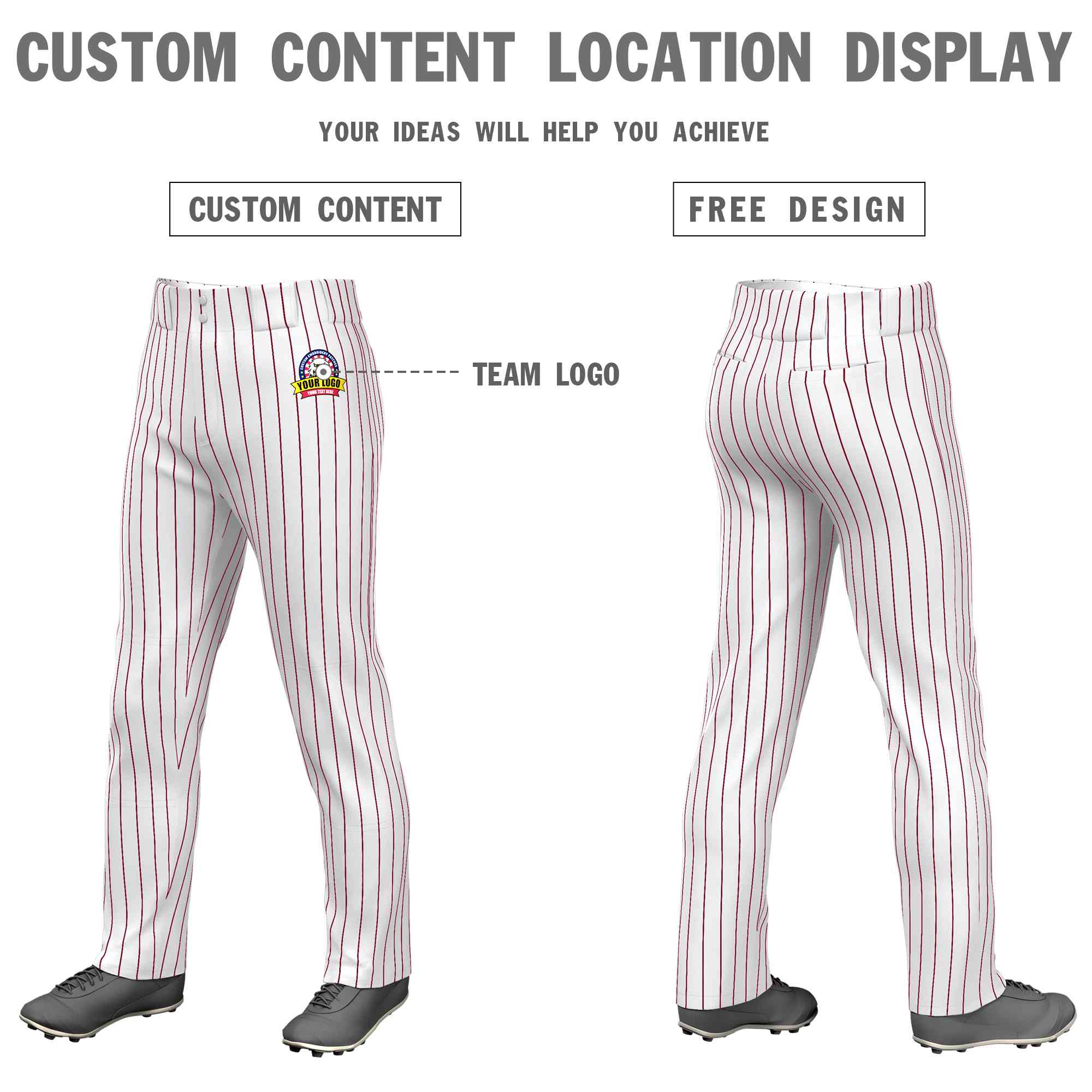 Custom White Crimson Pinstripe Fit Stretch Practice Loose-fit Baseball Pants