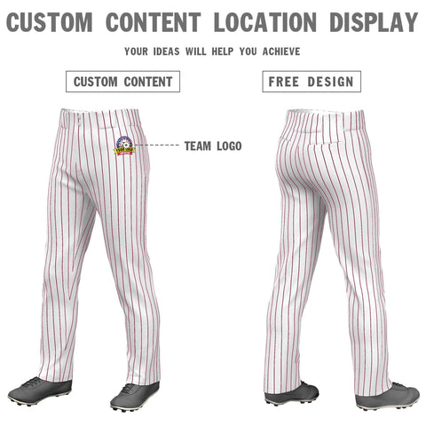 Custom White Crimson Pinstripe Fit Stretch Practice Loose-fit Baseball Pants