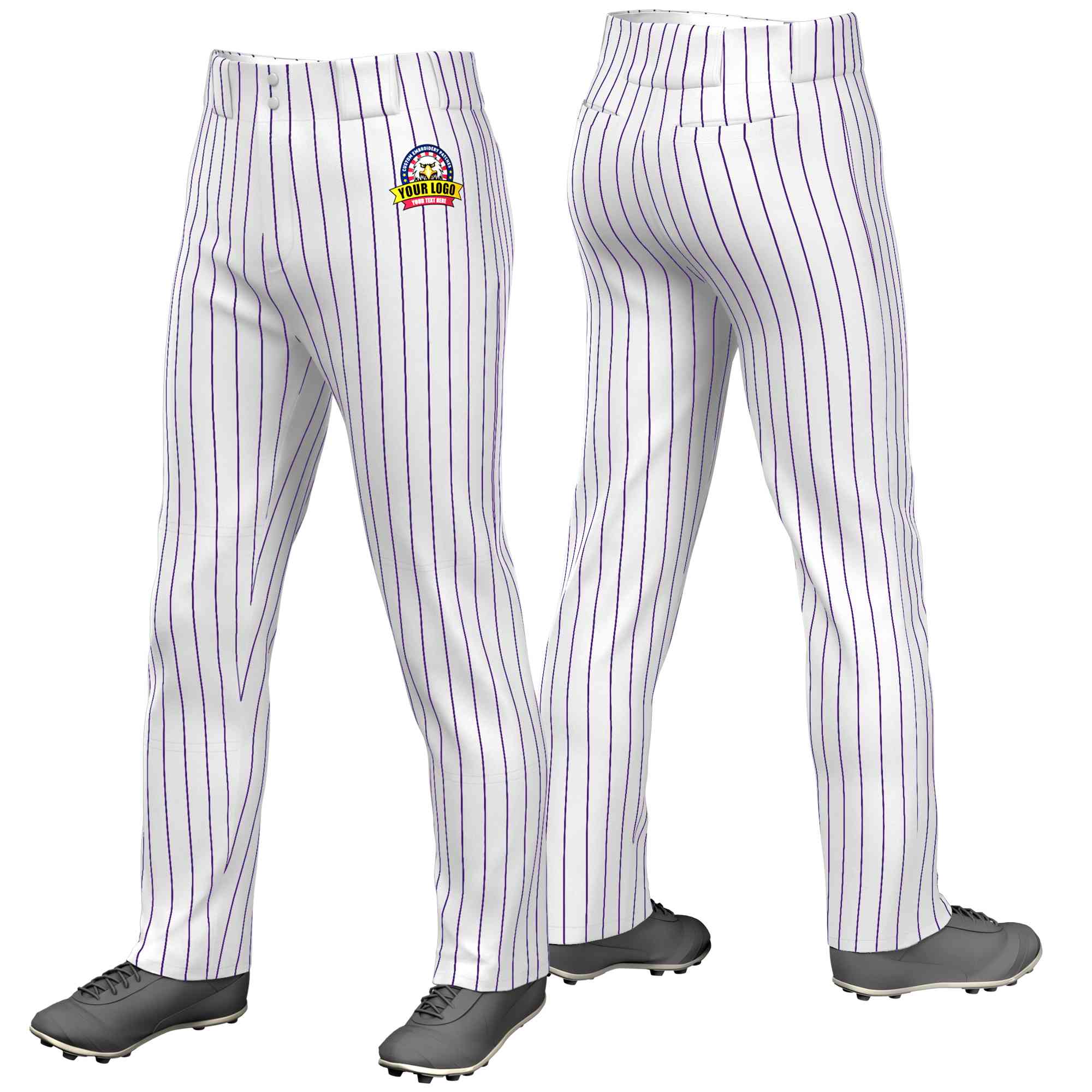 Pantalon de baseball coupe ample et extensible à fines rayures blanches et violettes personnalisées