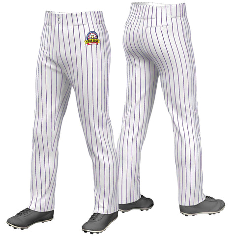 Custom White Purple Pinstripe Fit Stretch Practice Loose-fit Baseball Pants