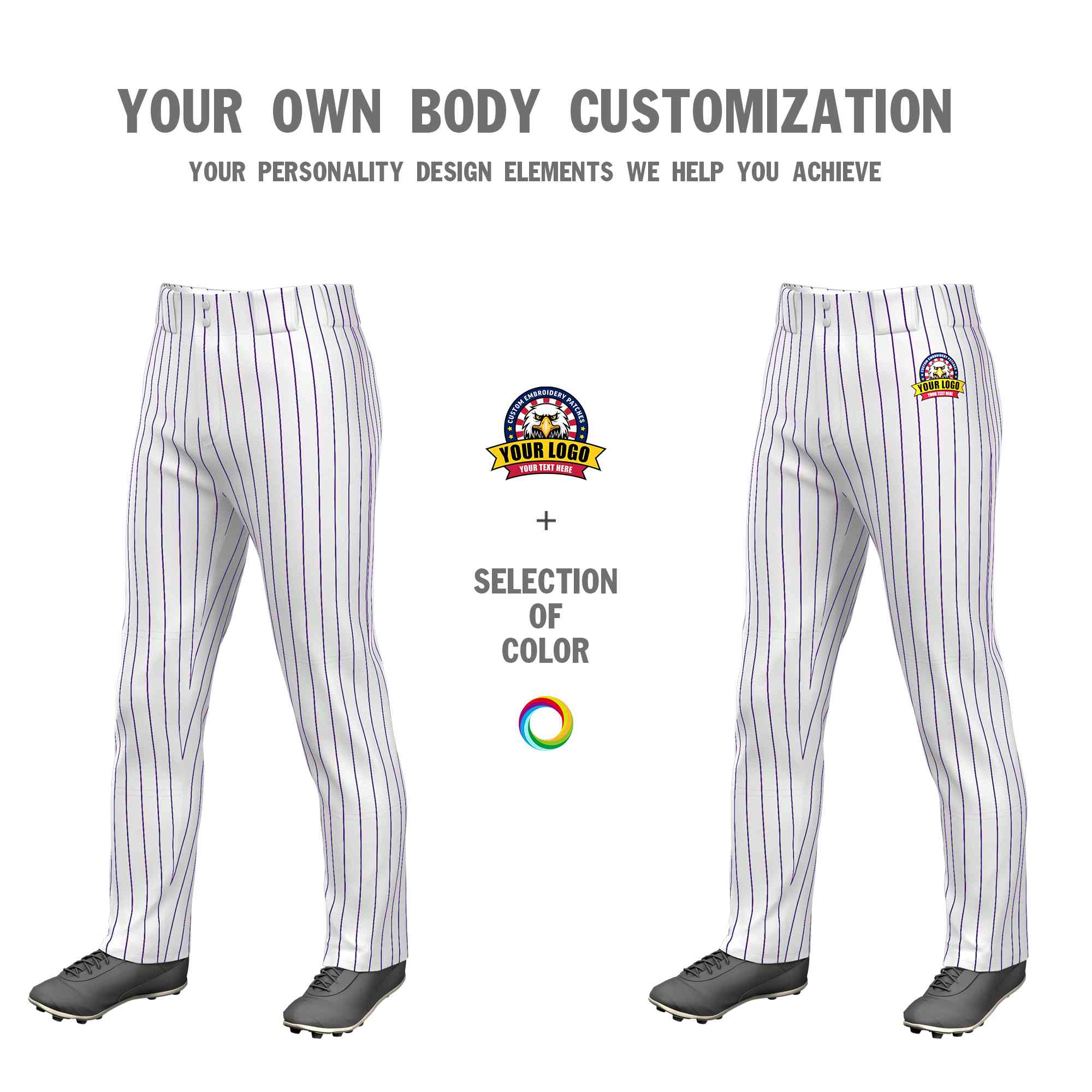 Custom White Purple Pinstripe Fit Stretch Practice Loose-fit Baseball Pants