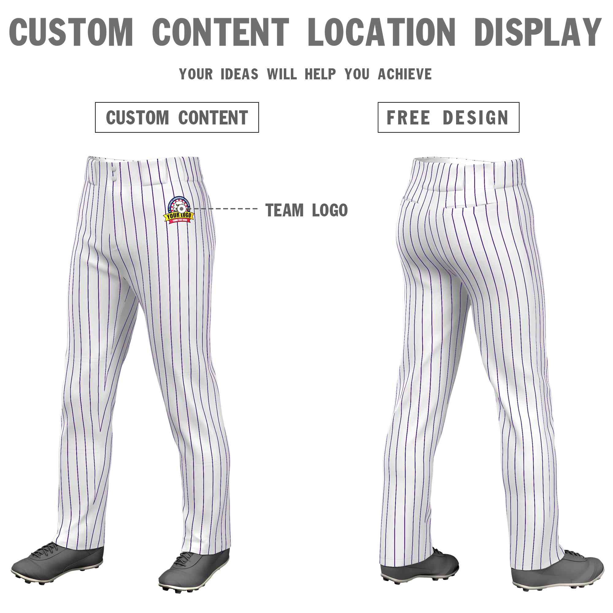 Pantalon de baseball coupe ample et extensible à fines rayures blanches et violettes personnalisées