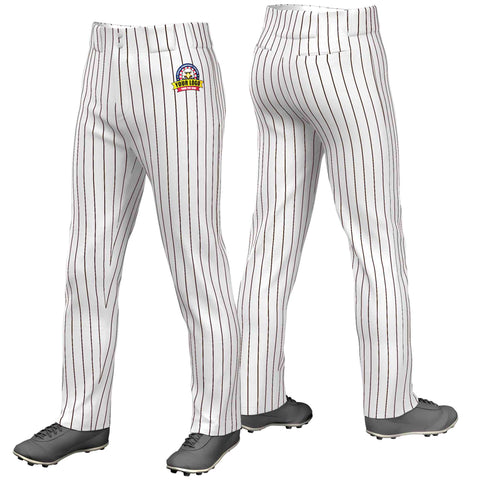 Custom White Brown Pinstripe Fit Stretch Practice Loose-fit Baseball Pants