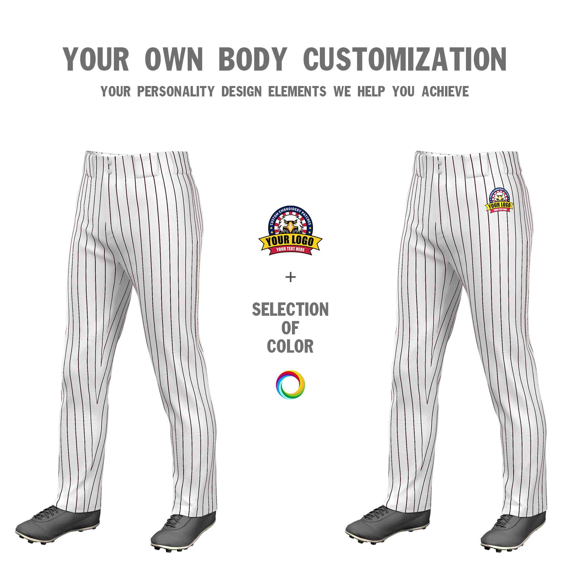 Custom White Brown Pinstripe Fit Stretch Practice Loose-fit Baseball Pants