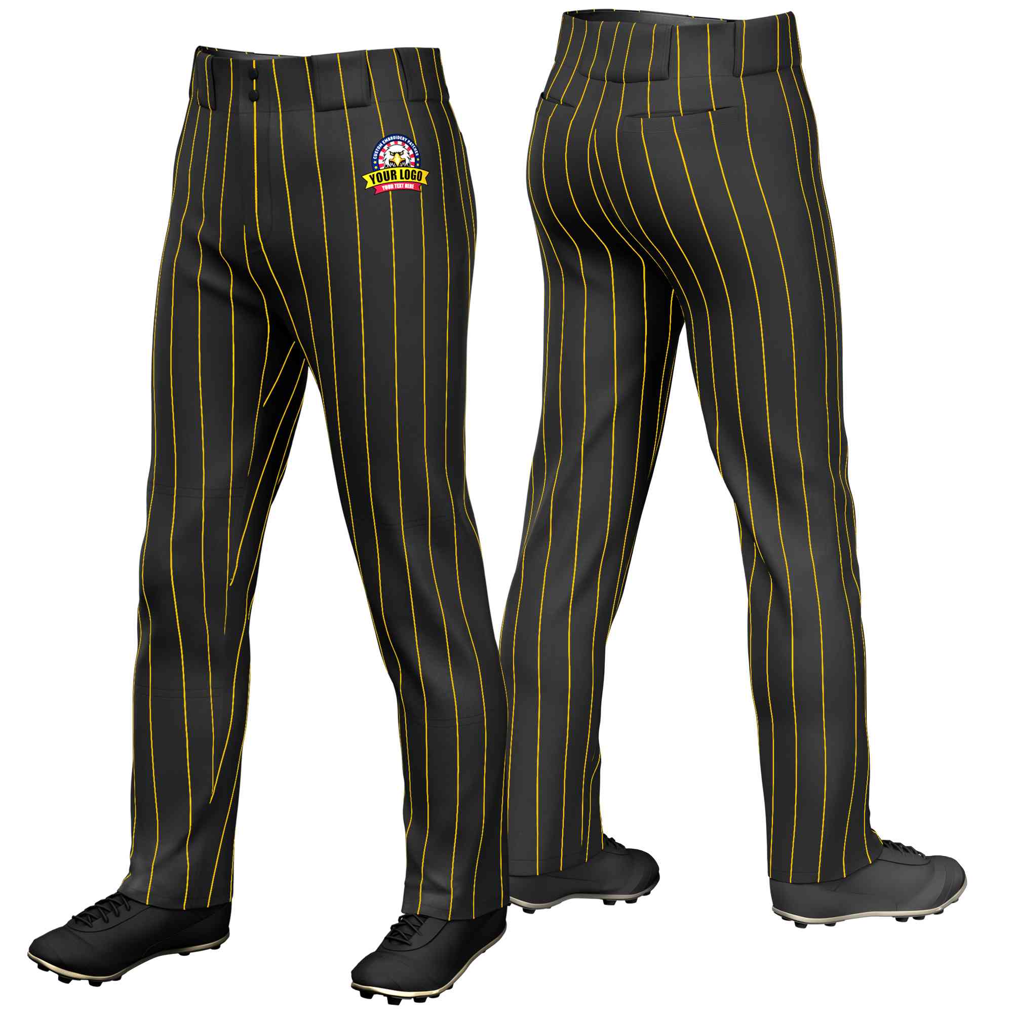 Custom Black Gold Pinstripe Fit Stretch Practice Loose-fit Baseball Pants