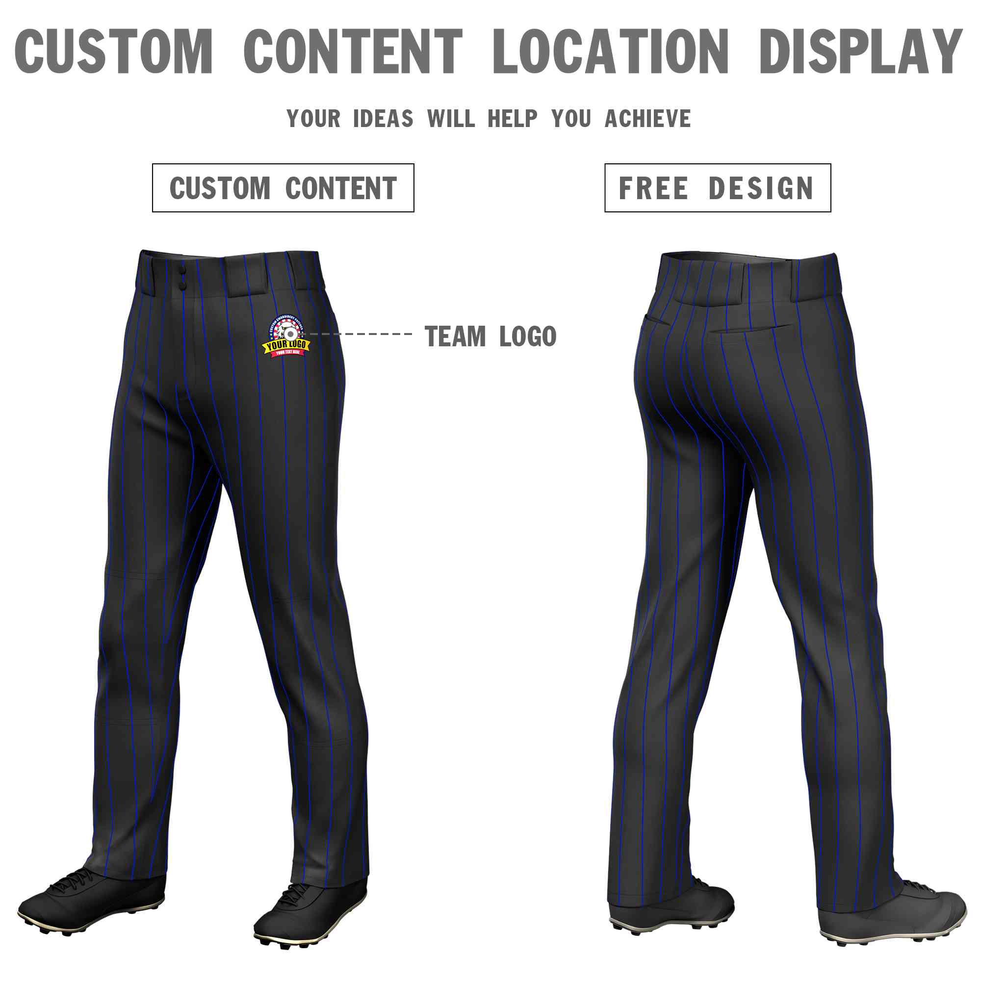 Custom Black Royal Pinstripe Fit Stretch Practice Loose-fit Baseball Pants