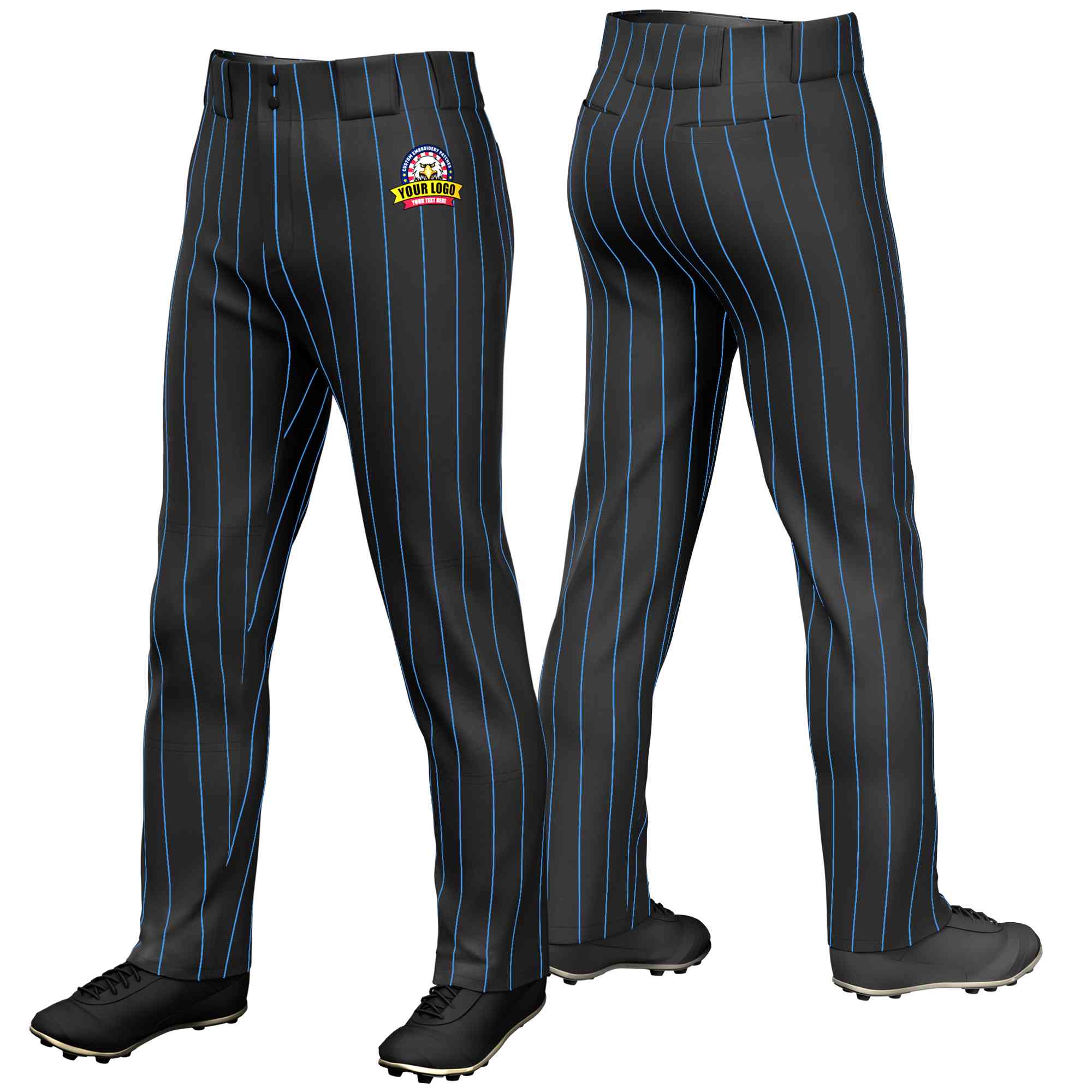 Pantalon de baseball coupe ample et extensible, personnalisé, noir poudré, bleu à fines rayures