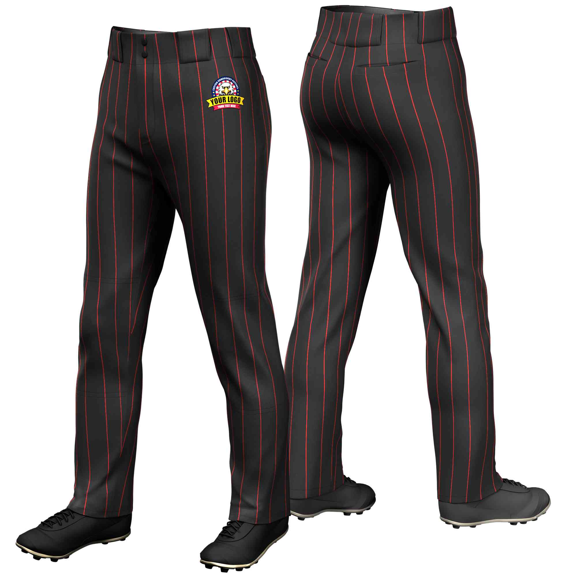 Pantalon de baseball coupe ample et extensible à fines rayures noires et rouges personnalisées