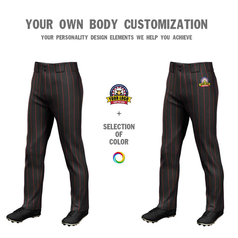 Custom Black Red Pinstripe Fit Stretch Practice Loose-fit Baseball Pants