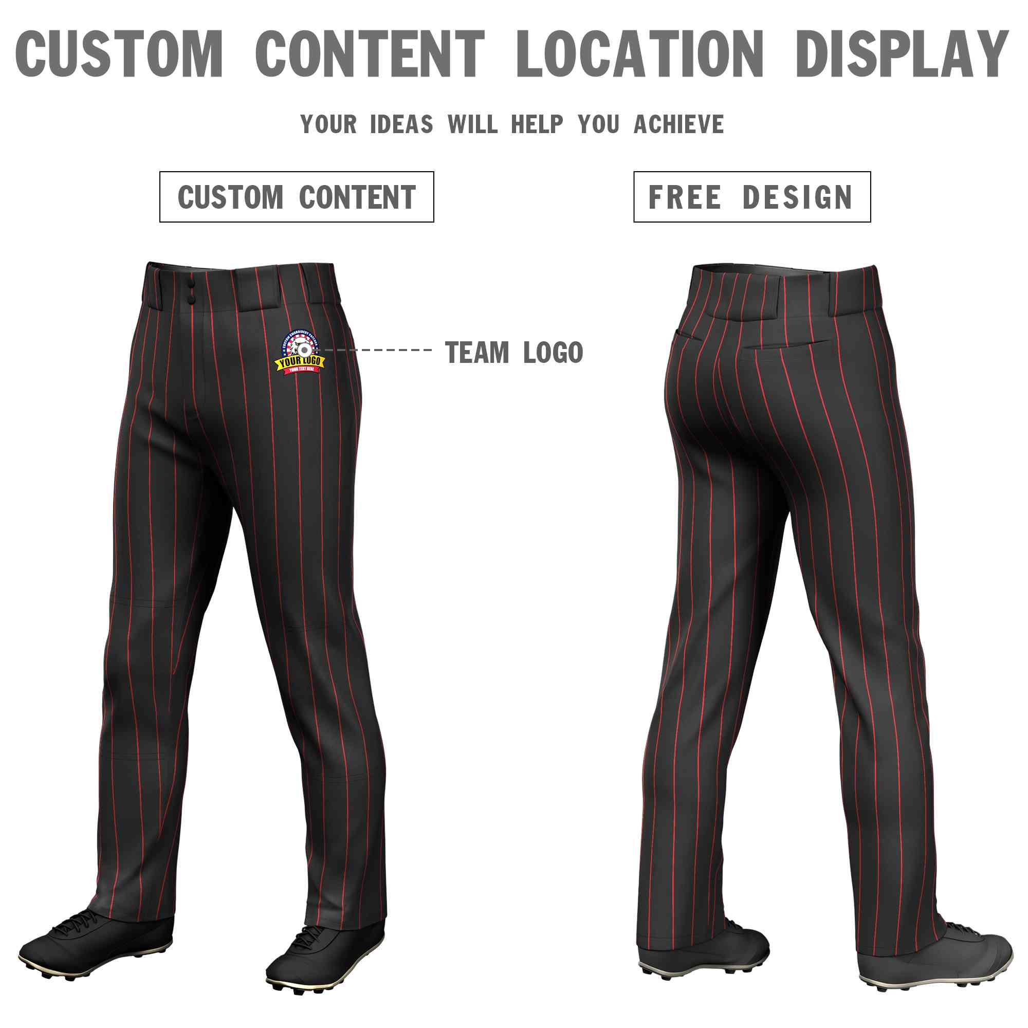 Custom Black Red Pinstripe Fit Stretch Practice Loose-fit Baseball Pants