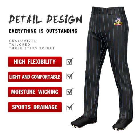 Custom Black Light Blue Pinstripe Fit Stretch Practice Loose-fit Baseball Pants