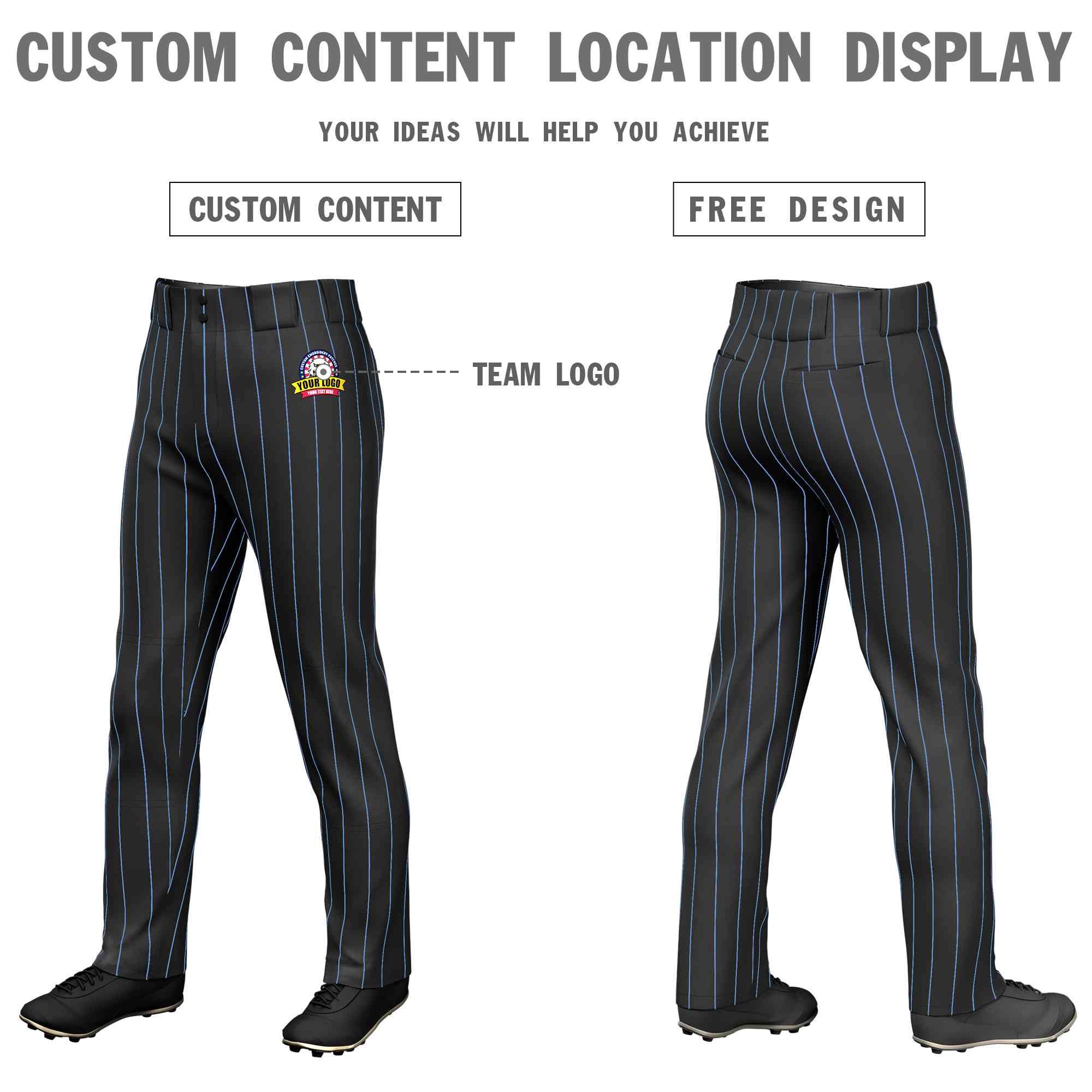 Custom Black Light Blue Pinstripe Fit Stretch Practice Loose-fit Baseball Pants