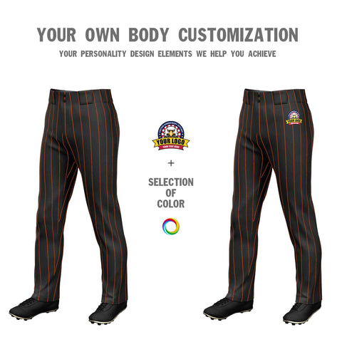 Custom Black Orange Pinstripe Fit Stretch Practice Loose-fit Baseball Pants