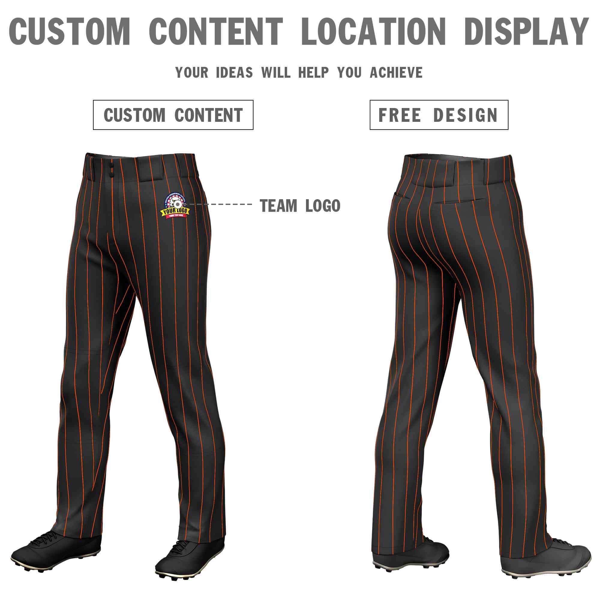 Pantalon de baseball coupe ample et extensible à rayures noires et orange personnalisées