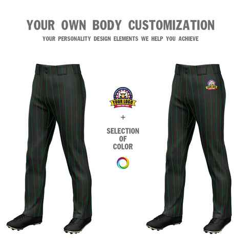 Custom Black Kelly Green Pinstripe Fit Stretch Practice Loose-fit Baseball Pants