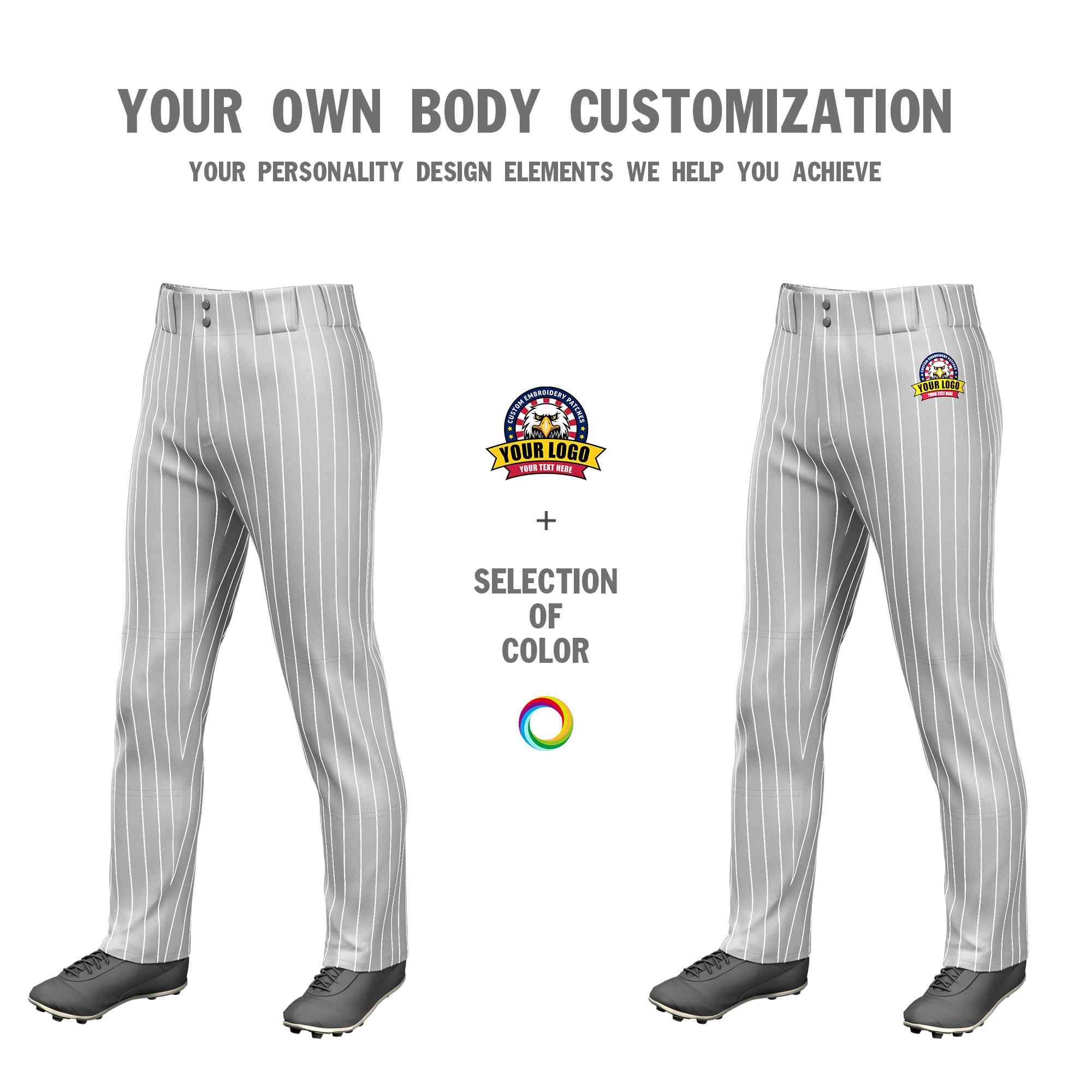 Custom Gray White Pinstripe Fit Stretch Practice Loose-fit Baseball Pants