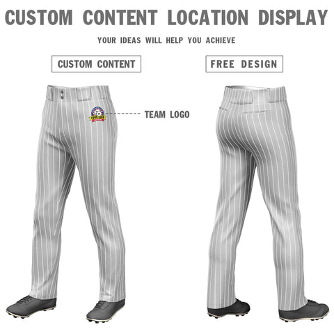 Custom Gray White Pinstripe Fit Stretch Practice Loose-fit Baseball Pants