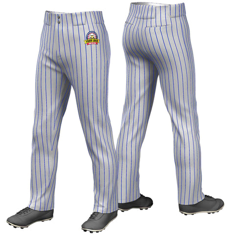 Custom Gray Royal Pinstripe Fit Stretch Practice Loose-fit Baseball Pants