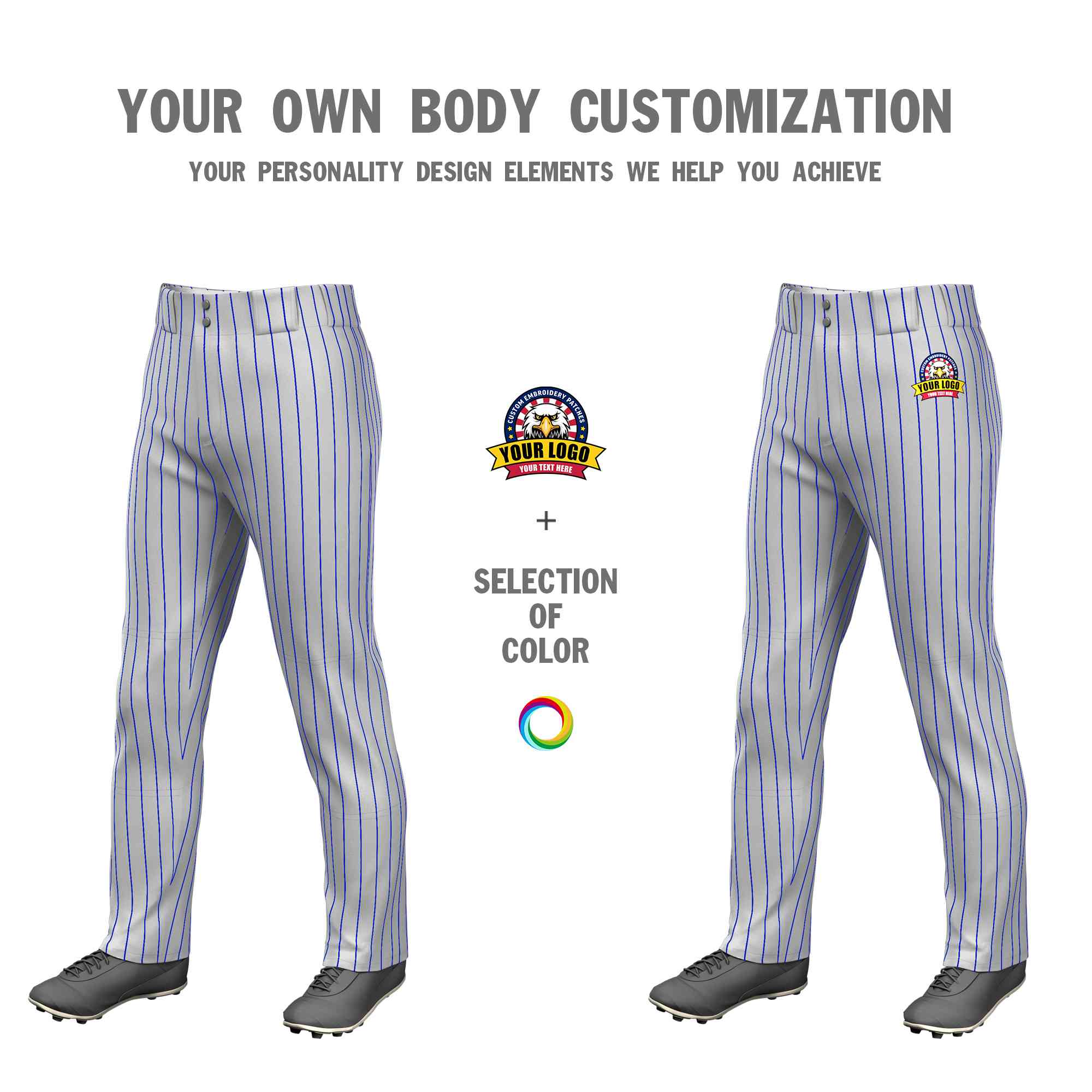 Custom Gray Royal Pinstripe Fit Stretch Practice Loose-fit Baseball Pants