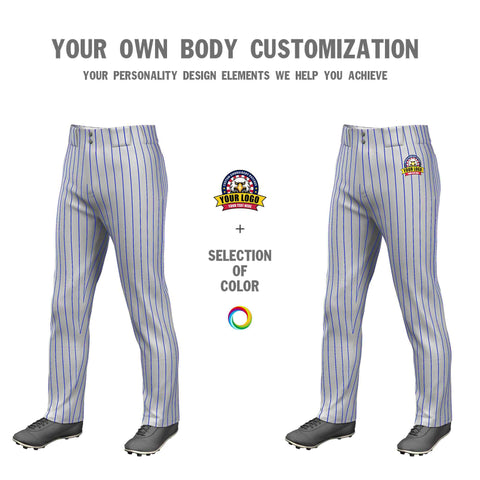 Custom Gray Royal Pinstripe Fit Stretch Practice Loose-fit Baseball Pants