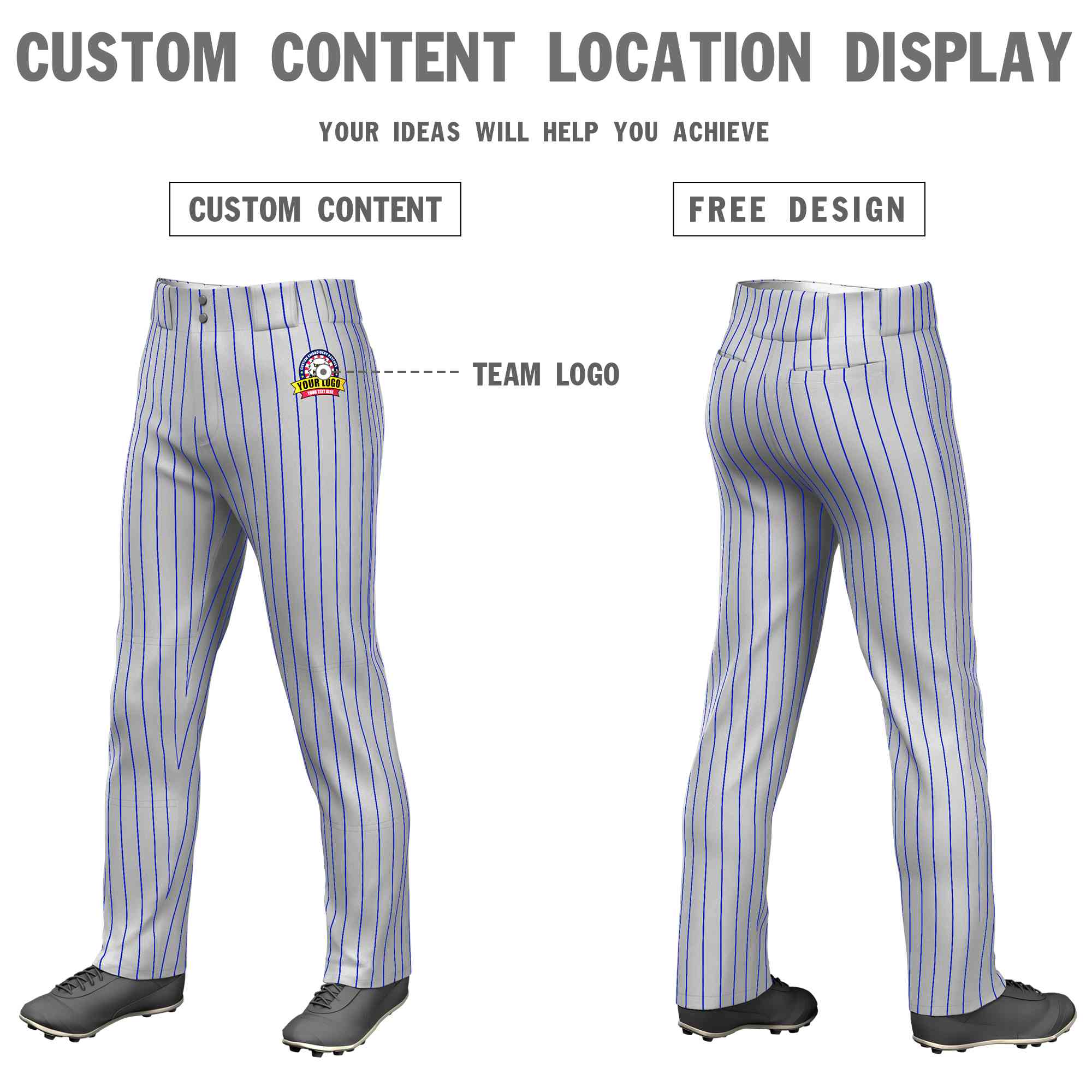 Custom Gray Royal Pinstripe Fit Stretch Practice Loose-fit Baseball Pants